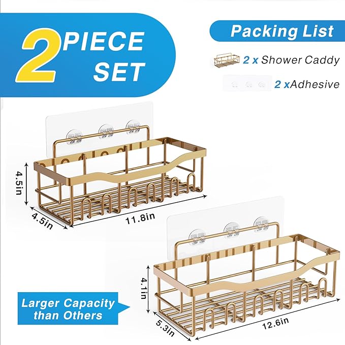 EUDELE Shower Caddy 2 Pack, Adhesive Organizer for Bathroom Storage, Home Decor & Kitchen, No Drilling, Rustproof Stainless Steel Shelf, Bathroom Decor Sets - Bloomnest