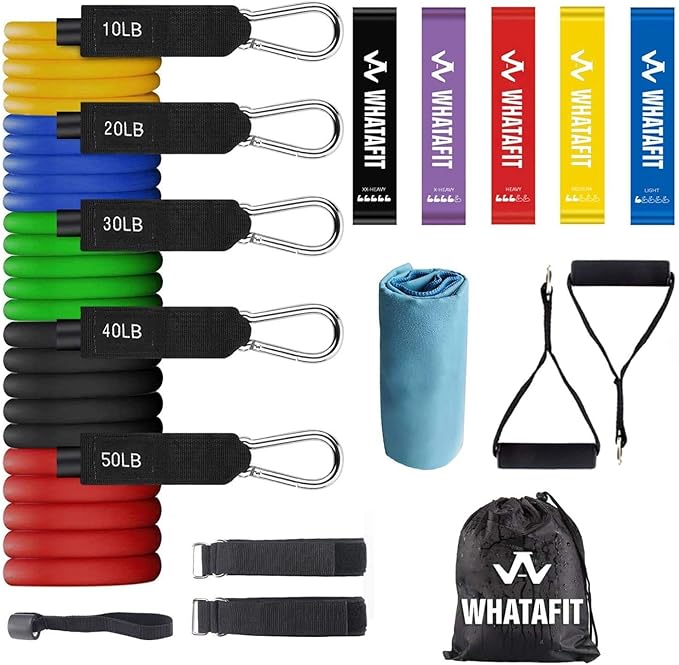 WHATAFIT Resistance Bands, Exercise Bands，Resistance Bands for Working Out, Work Out Bands with Handles for Men and Women Fitness, Strength Training Home Gym Equipment - Bloomnest
