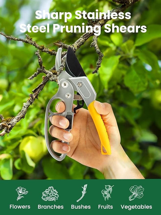 GROWNEER 3 Pack Garden Scissors kit Professional Garden Pruning Shears Stainless Steel Garden Shears Gardening Clippers Flower Plant Scissors Tools Arthritis Weak Hand Pruner Work 3 Times Easier - Bloomnest