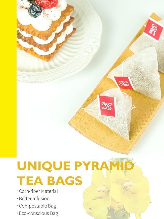 TeeLux Mullein Leaf Tea Bags, 3g/Bag, 30 Count, Natural Mullein Leaves, Caffeine Free, Biodegradable Corn Fiber Pyramid Tea Bags - Bloomnest