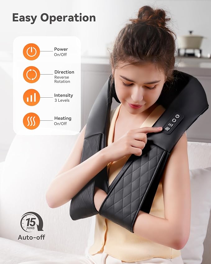 Shiatsu Neck and Back Massager, Corded Electric Neck Massager with Heat for Pain Relief Deep Tissue 4D Kneading Shoulder Massager Pillow for Whole Body Relaxation, Gifts for Mom Dad Women Men