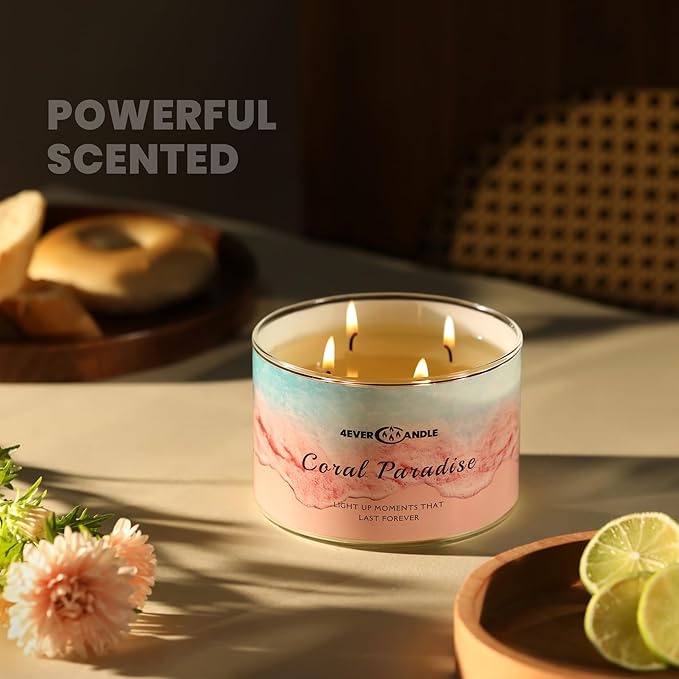 Coral Paradise Scented Candles, 18oz Soy Candles Non Toxic 4-Wick Large Candle Jars, Over 50 Hours of Burning Time, Ideal for Gifting, Events, Home Decor - Bloomnest