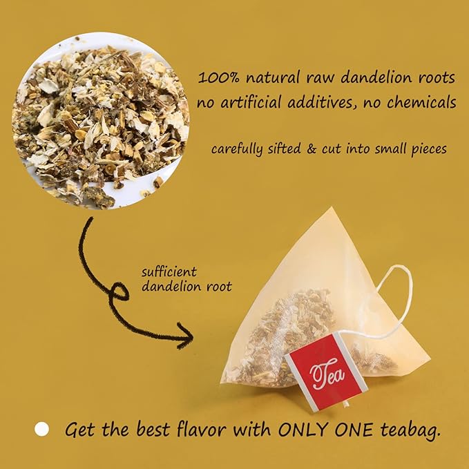 FullChea - Dandelion Root Tea Bags, 100 Teabags, 2.5g/bag - Premium Raw Dandelion Root Tea Detox - Non-GMO - Caffeine-free - Rich in Vitamins & Support Immune System - Bloomnest