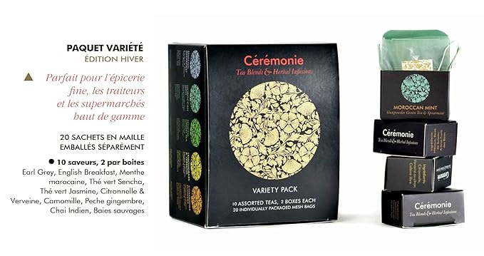 Ceremonie Tea Gourmet Variety Sampler Pack - Collection of 10 Assorted Single Serve Flavors - 20 Petite Mini Cubes with 2 Cubes of each Flavor - Ideal Gift for Tea Lovers - Bloomnest