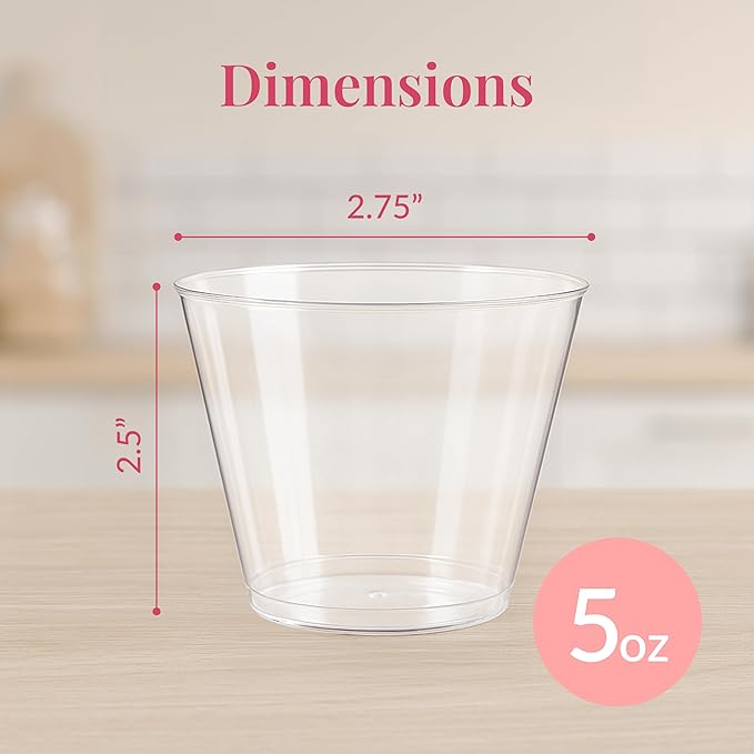 Small Clear Plastic Cups - 5 oz. 200 Pack - Hard Disposable Cup - Wine and Plastic Cocktail Glasses - Drinking and Party Punch Cups and Bulk Wedding Tumblers - Bloomnest