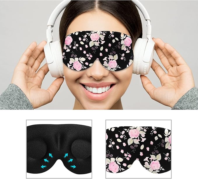 3D Sleep Mask, 100% Blackout 3D Contoured Sleep Eye Mask, Comfortable & Super Soft Sleeping Mask with Adjustable Straps for Women, Men, Sleeping Travel Yoga Naps (Peony Flower - Pack of 1) - Bloomnest
