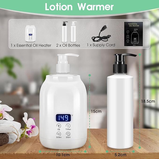 Gugxiom Massage Oil Warmer, LED Display Single Bottle Lotion Heater, Temperature Control Massage Table Warmer with 2 Oil Bottles, for Lotion Cream Massage Oil (US Plug) - Bloomnest