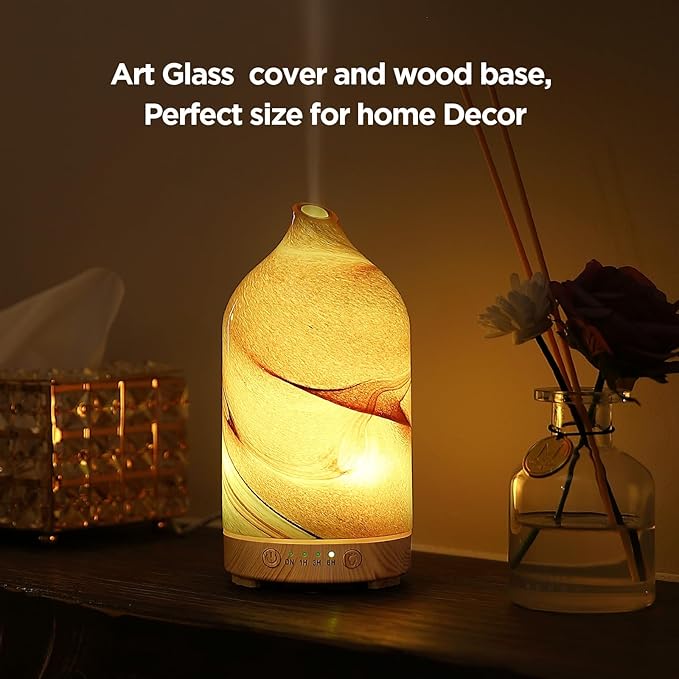Essential Oil Diffuser Hand Blown Glass Aromatherapy Diffuser - Ultrasonic Cool Mist Scent Aroma Diffuser, Whisper Quiet with Auto Shut-Off, Timer Setting &7 Colors Night Light for Home - Bloomnest