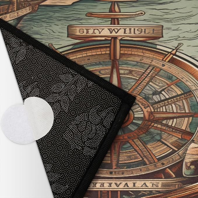 Half Round Door Mat, Compass Sailboat Non-Slip Half Circle Area Rug Nautical Compass Doormat Washable Durable Home Decor Half Moon Rug for Floor Indoor Outdoor Living Room Bedroom Kitchen Patio - Bloomnest
