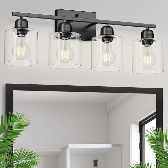 Modern 4 Light Bathroom Light Fixtures, 24 inch Bathroom Vanity Light with Clear Glass for Mirror Kitchen Living Room Hallway Cabinet Porch - Bloomnest