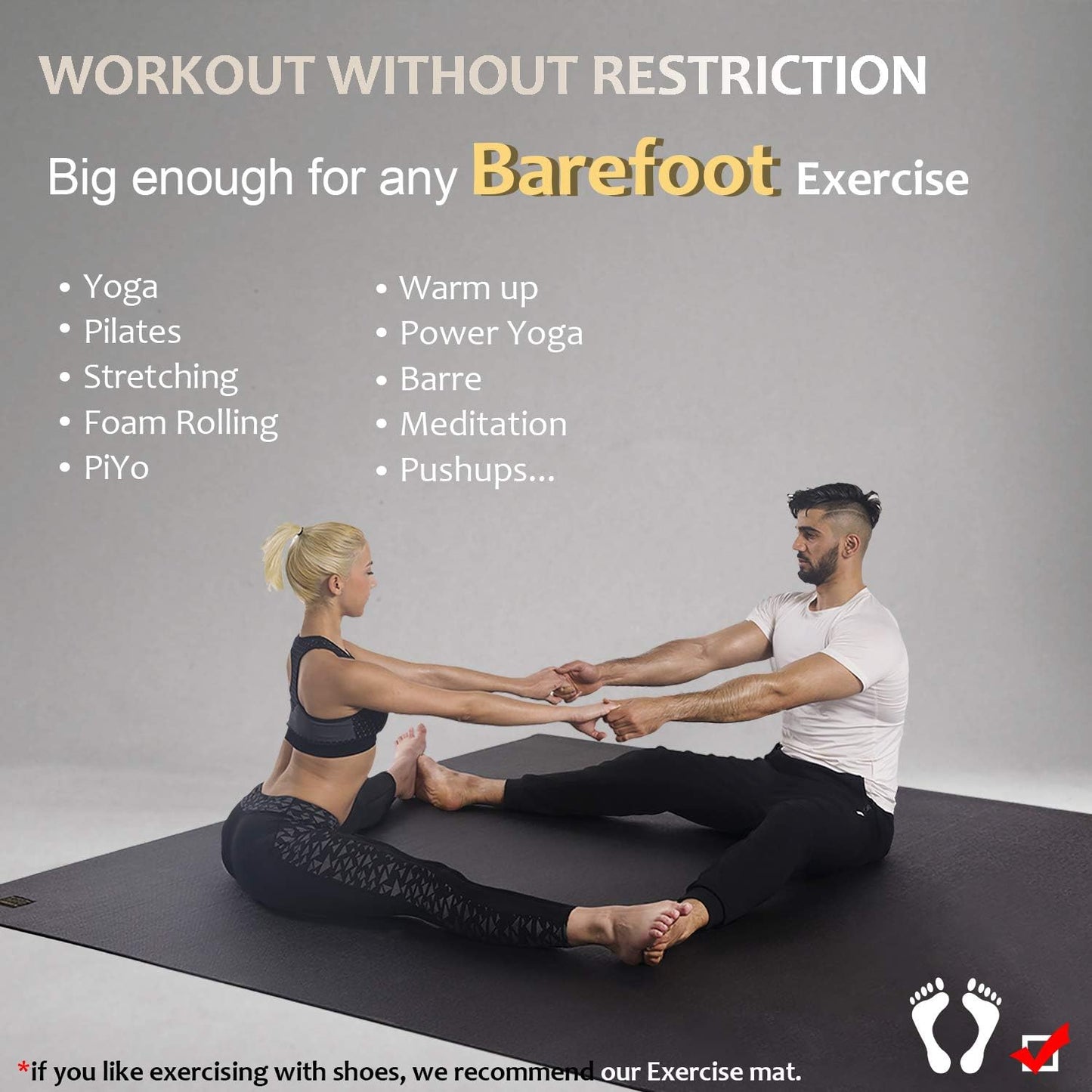 GXMMAT Large Yoga Mat 12'x6'/10'x6'/6'x8'(7mm), Extra Thick Workout Mats for Home Gym Flooring, Ultra Comfortable Non-Slip Quick Resilient Barefoot Wide Exercise Mat for Pilates, Stretching,Meditation