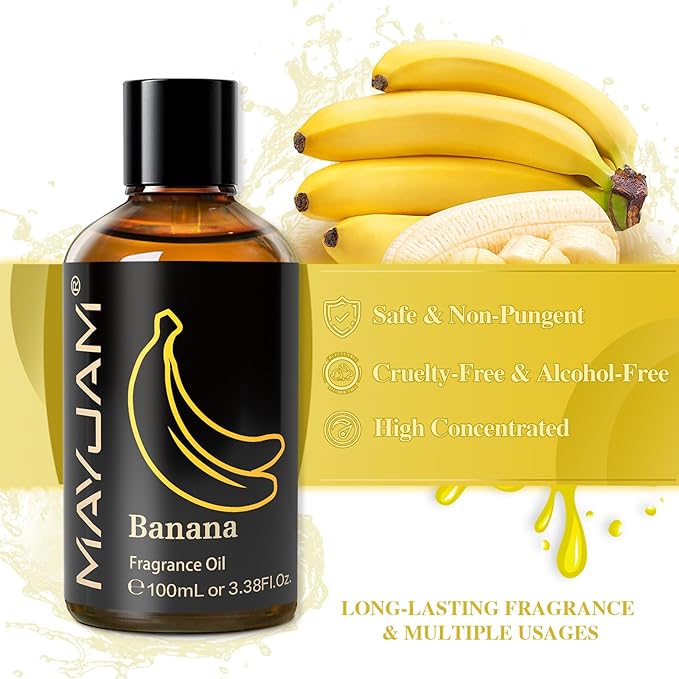 MAYJAM 100ML/3.38FL.OZ Banana Fragrance Oils with Glass Dropper, Essential Oils for Diffusers for Home, Long Lasting Scented Oils for Diffusers Soap Candle Making - Bloomnest