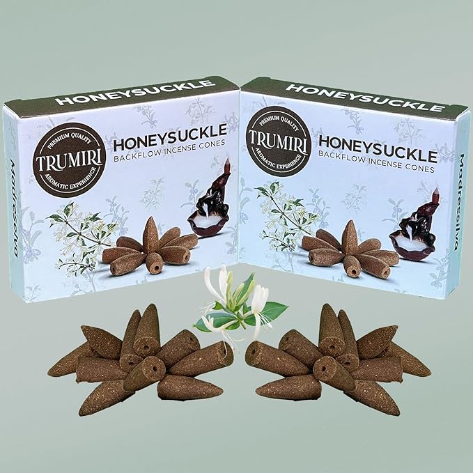 Honeysuckle Backflow Incense Cones - Total 20 Incense Cones Waterfall - Dual Pack of 10 Incense Backflow Cones - Waterfall Incense Cones - Incense Waterfall Cones TRUMIRI