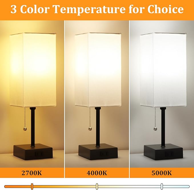 Dott Arts Table Lamp for Bedroom Set of 2,Minimalist Bedside Lamps with AC Outlets，Night Light 2700K 4000k 5000K Small Nightstand Lamps for Living Room Kids Room Office(Bulbs Included) - Bloomnest