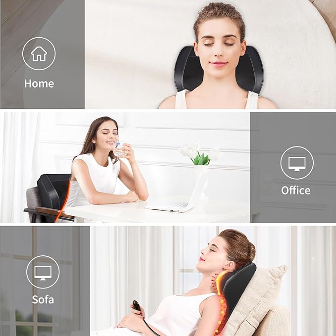 Boriwat Back Massager with Heat, 3D Kneading Massage Pillow for Back, Neck, Shoulder, Leg Pain Relief Deep Tissue, Gifts for Women Men Mom Dad - Bloomnest