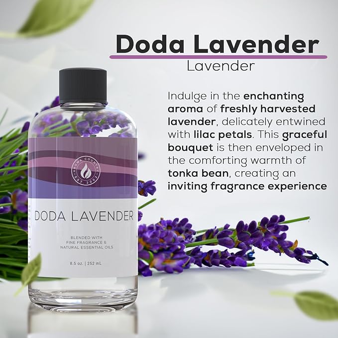 Aroma Country Doda Lavender Diffuser Oil - Luxury Essential Oils for Diffuser Refill & Air Freshener Room Spray - Long-Lasting & Natural Home Fragrance, Lavender Scented Oil for Diffusers (8.5 Fl. oz) AromaCountry