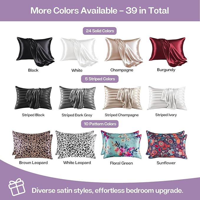 MR&HM Satin Pillowcase for Hair and Skin, Silk Satin Pillowcase 2 Pack, King Size Pillow Cases Set of 2, Silky Pillow Cover with Envelope Closure (20x36, Lavender) - Bloomnest