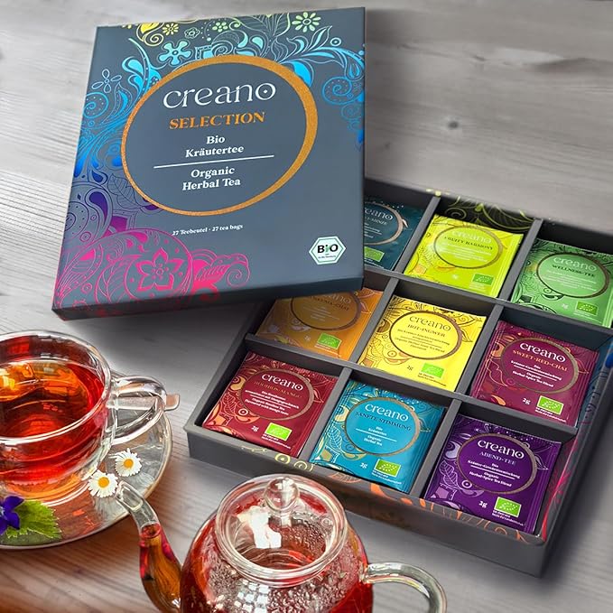 Creano Organic Herbal Tea Sampler Gift Set - Tea Gift Box - 27 Organic Tea Bags in 9 Different Varieties 54 g - Bloomnest