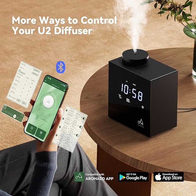 2026 Smart Waterless Diffuser, 2000 Sq.Ft Cold Air Scent Machine with Clock & Environmental Display | 7 Fragrance Levels, 9 Timer Settings, Hotel Collection Diffuser for Home & Large Rooms (Black) - Bloomnest