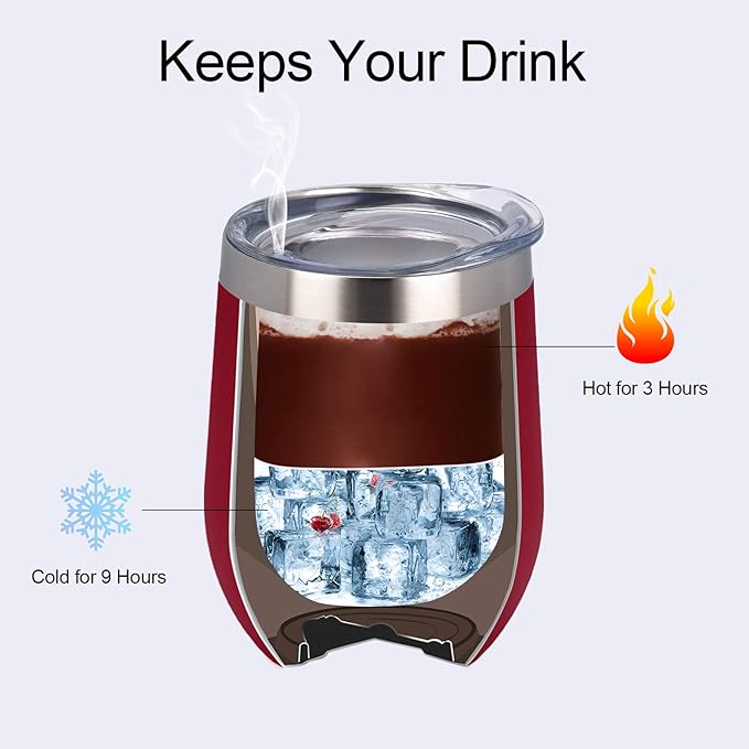 12 Pack Stainless Steel Wine Tumblers, 12Oz Double Wall Vacuum Insulated Wine Tumblers with Lids and Straws, Stainless Steel Stemless Wine Glasses for Coffee, Wine, Cocktails, Champaign, Wine Red… - Bloomnest