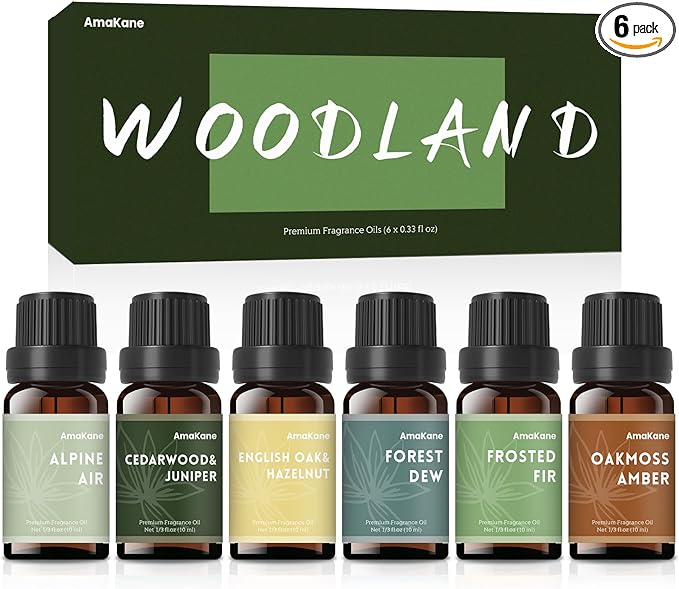 AmaKane Woodland Fragrance Oil, Forest Diffuser Oil Scents, Candle Scents for Candle Making, Soap Making Scents, Frosted Fir, Cedarwood&Juniper, Oakmoss Amber and More Essential Oils 6x10ml - Bloomnest