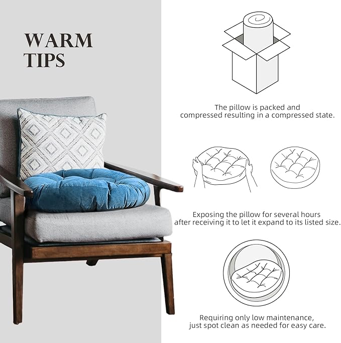 Meditation Floor Pillow Set of 2 Large Round Floor Cushions for Adults Tufted Corduroy Floor Seat Pillows Cushion for Living Room Tatami Yoga,Sky Blue 22" L x 22" W x 5" H