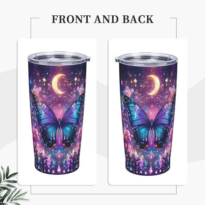 Butterfly Tumbler with Lid and Straw 20 oz Stainless Steel Cup Insulated Tumbler Coffee Mug for Home Office or Car Christmas Birthday Gifts - Bloomnest