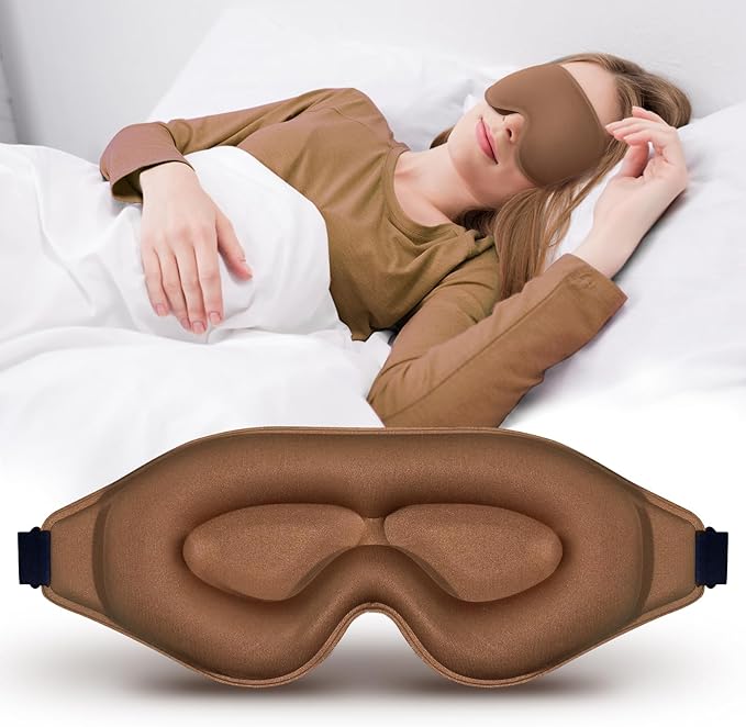 3D Advanced Eye Mask for Sleeping，Ultra Delicate Soft Skin Friendly Eye mask，100% Blackout Sleep Eye Mask for Sleep, Eyelash Extension Sleep mask (Coffee Color) - Bloomnest