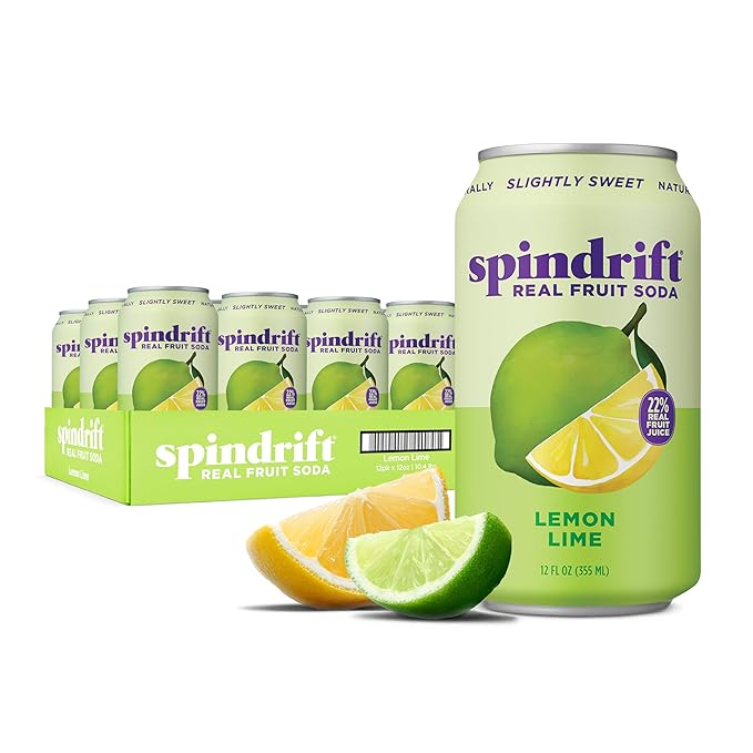 Spindrift "Lemon Lime" Soda, Made with Real Squeezed Fruit, Pack of 12 - Bloomnest