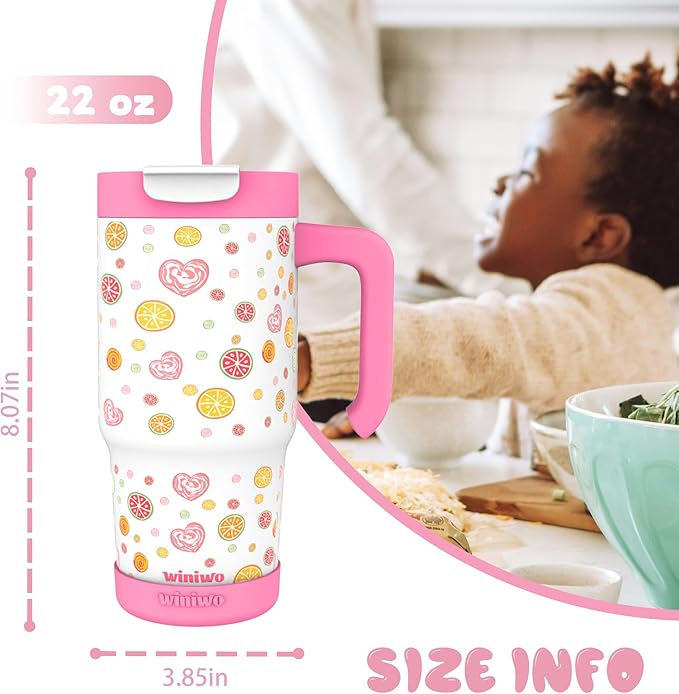 22 oz Tumbler with Handle for Kids, Easy to Hold, Spill-proof, Insulated Cups with Sip/Swig 2-in-1 Lid, Fit Most Car Cup Holders,School, Home,travel,Red Candy - Bloomnest