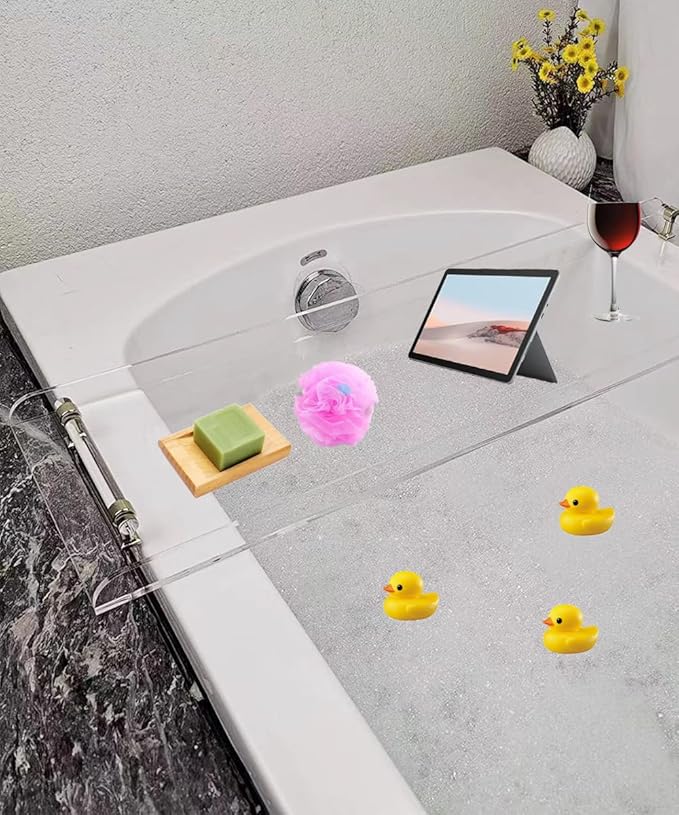 WANLIAN 33-Inch Luxury Bathtub Caddy Tray for Bathroom - Shower Storage Organizer Shelf With Silver Handles - Bloomnest