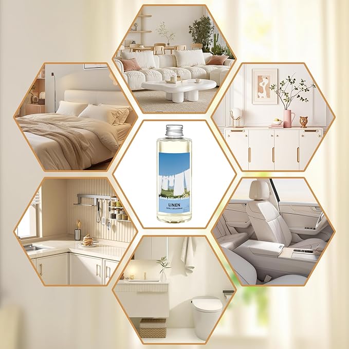 STRN Linen Essential Oil Reed Diffuser Refill 200ml Long-Lasting Aromatherapy, Natural Fragrance Liquid with Eco-Friendly Bottle for Home, Bedroom, Spa - Bloomnest