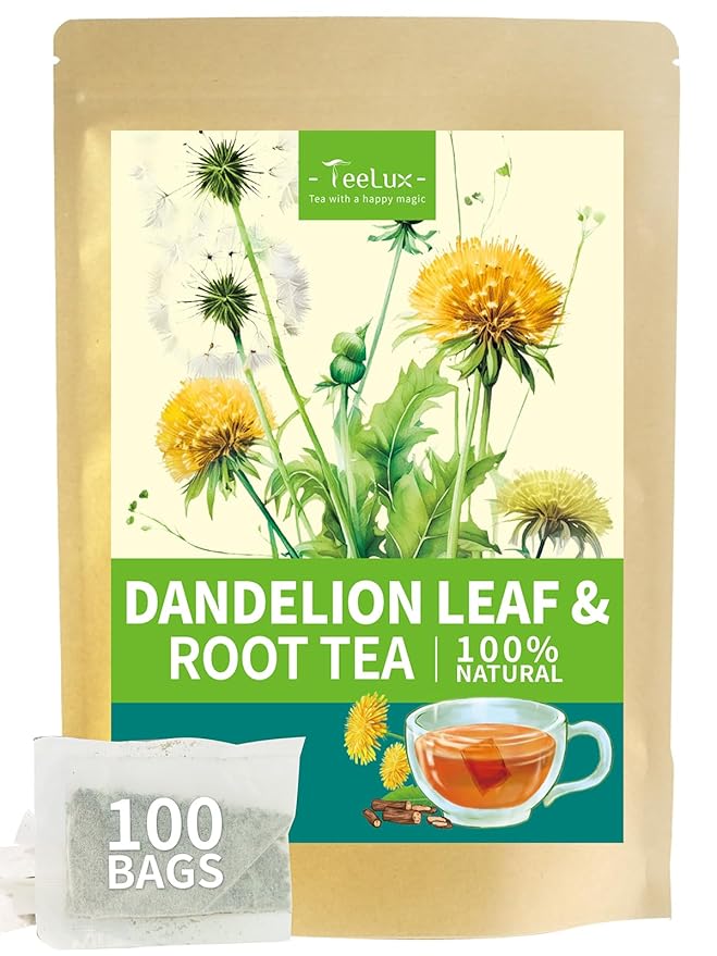 TeeLux Dandelion Leaf & Root Tea Bags, Natural Roasted Dandelion Root with Fresh Dandelion Leaf Herbal Tea, Caffeine Free, 100 Count - Bloomnest