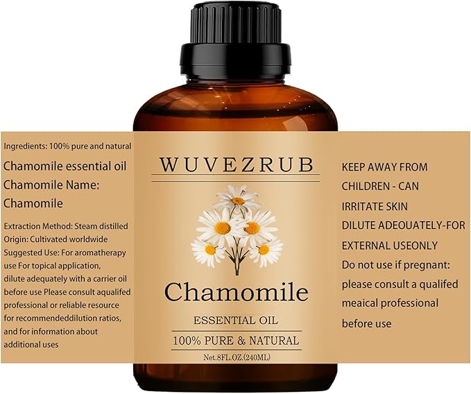 Chamomile Essential Oils 240ML, 100% Pure and Natural Essential Oil for Aromatherapy Diffuser - 8 Fl Oz/Chamomile WUVEZRUB