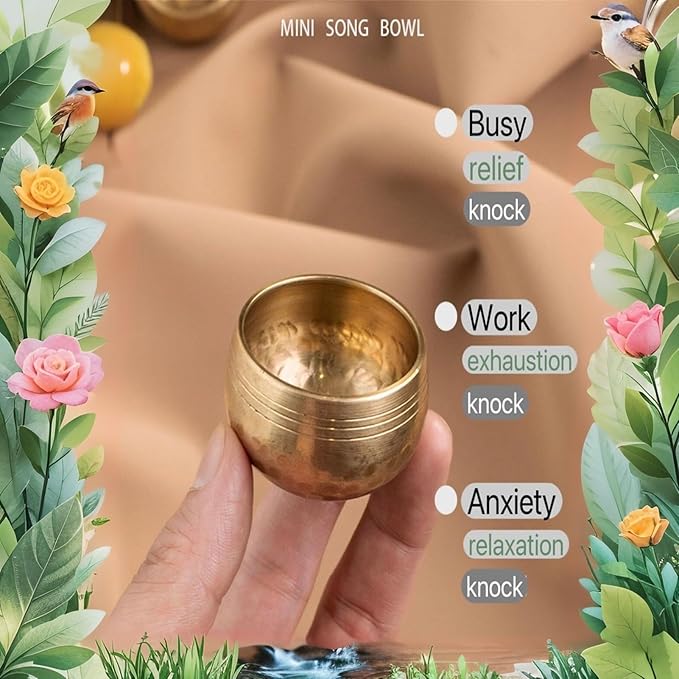 Hand-Hammered Mini Tibetan Singing Bowl Set for Meditation & Yoga - Small Himalayan Sound Bowl for Chakra Balancing, Mindfulness, Energy Healing - Perfect Healing Gift from Nepal Bloomnest
