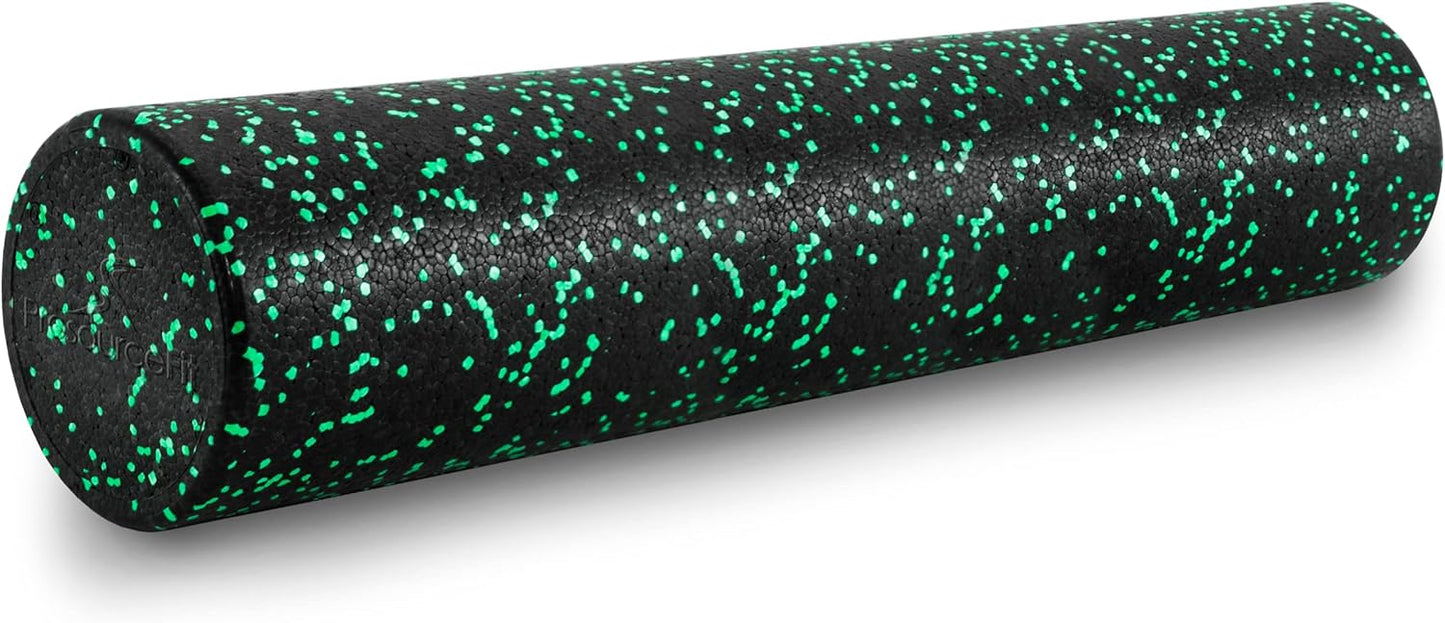 ProsourceFit High Density Foam Rollers 12 - inches Long, Firm Full Body Athletic Massage Tool for Back Stretching, Yoga, Pilates, Post Workout Muscle Recuperation, Black/Blue