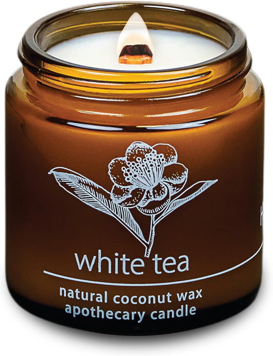 Hemlock Park Crackling Wood Wick Candle Handcrafted with Natural Coconut Wax (Small 4 oz, White Tea)