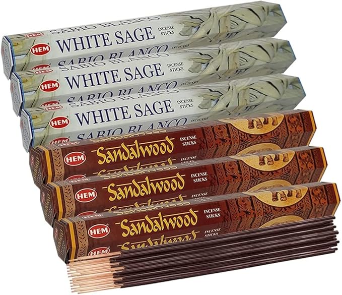 White Sage & Sandalwood Incense Sticks & Holder Bundle Variety Pack from Hem Trumiri Insense Insence