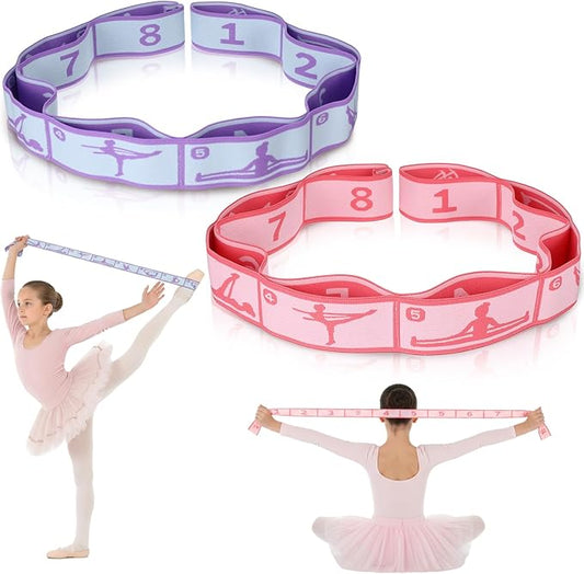 Stretch Strap for Kids, 2 Pcs Dance Elastic Band with 8 Loops Stretching Bands Adjustable Exercise Bands Resistance Ballet Band Leg Stretching Strap for Yoga Ballet Latin - Bloomnest