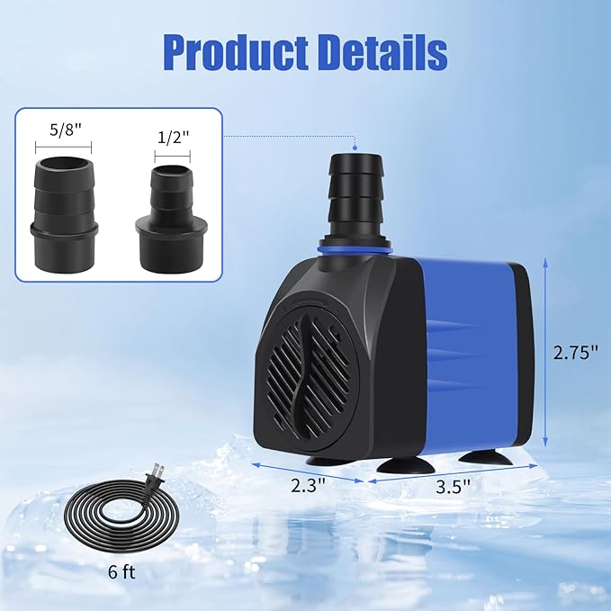 AQUANEAT Small Fountain Pump, 480 GPH Submersible Water Pump for Aquarium Fish Tank, Outdoor Water Fountain, Hydroponics, Pond Filter Pump - Bloomnest