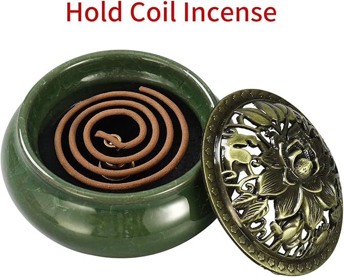 Incense Burner and Cone Incense Holder with Calabash Incense Stick Holder Ceramic Ash Catcher,Green - Bloomnest
