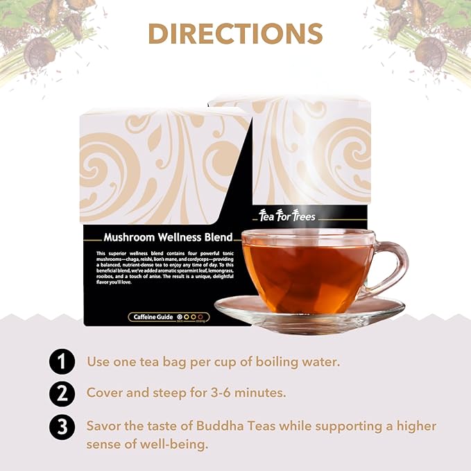 Buddha Teas - Organic Mushroom Wellness Blend - Herbal Tea - For Health & Wellbeing - With Antioxidants & Minerals - Clean Ingredients - Caffeine Free - OU Kosher & Non-GMO - 18 Tea Bags (Pack of 1). - Bloomnest