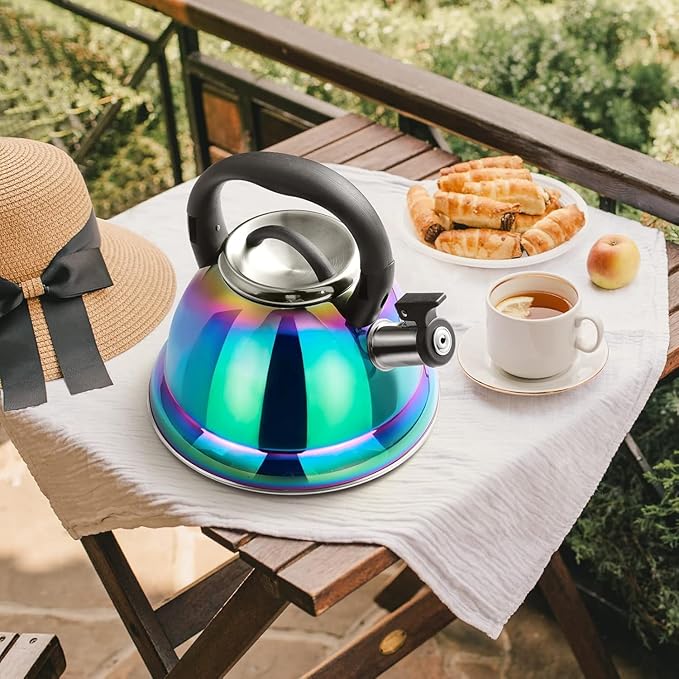 Tea Kettle, Kettle 3.7QT, Tea Pot Whistling 316 Stainless Steel, Tea Kettle Stovetop with Cool Folding Handle, Kettle Teapot Rainbow Induction for Boiling Water, Mirror Finish - Bloomnest