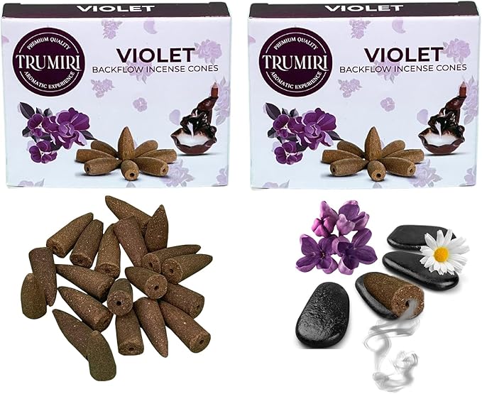 Violet Backflow Incense - 60 Cones, Six Packs of 10, Waterfall Effect