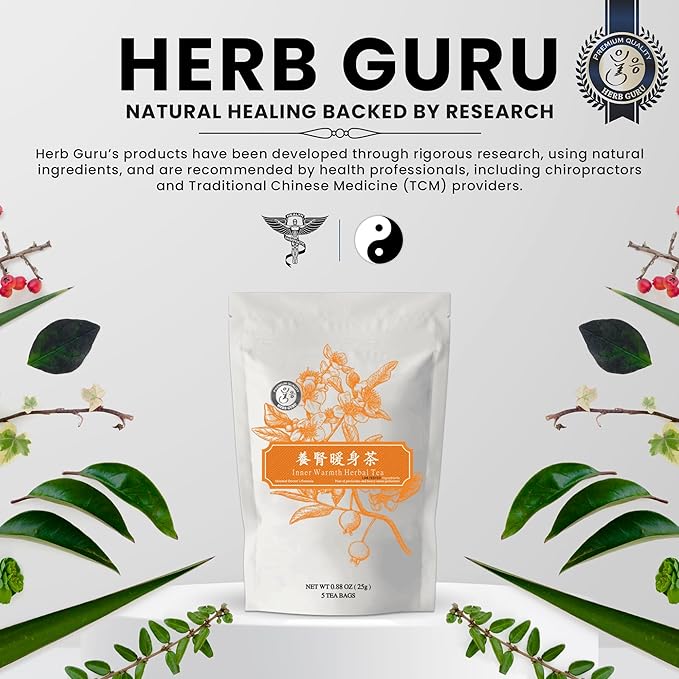 Herb Guru Inner Warmth Herbal Tea | Stomach Ease Blend With Ginger, Jujube, Goji Berry, Dioscorea, And Cinnamomum | Includes 5 Herbal Tea Bags | Digestion Teas For Daily Comfort And Wellness