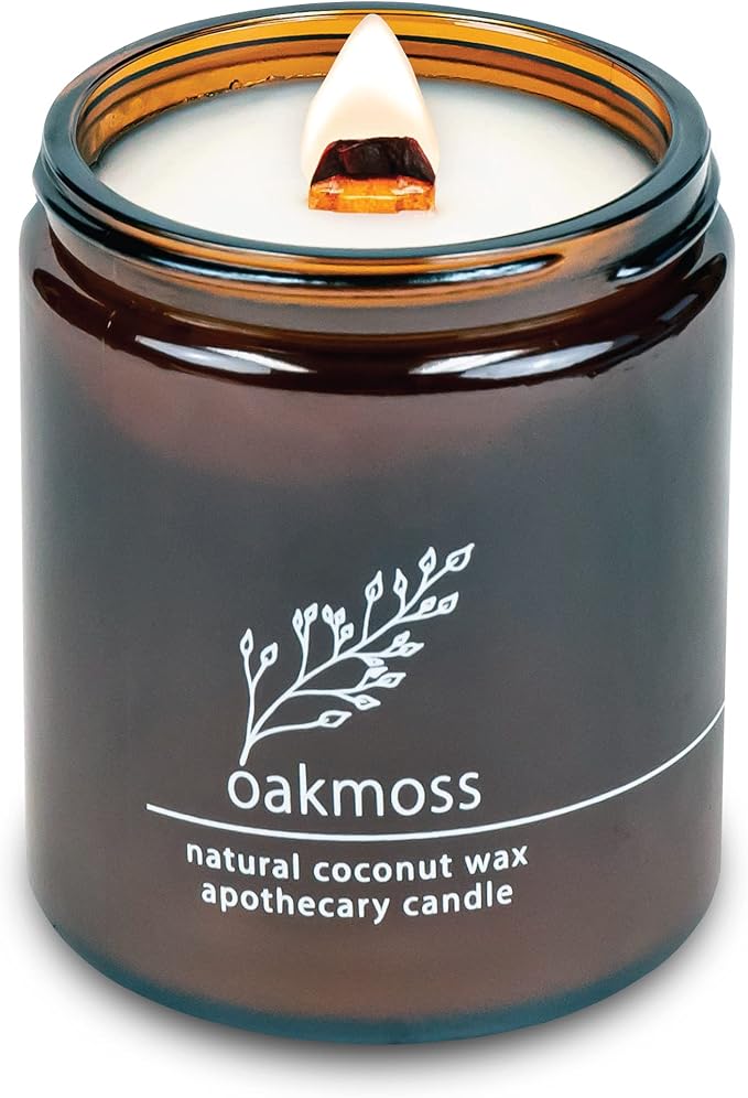 Hemlock Park Crackling Wood Wick Candle Handcrafted with Natural Coconut Wax (Standard 8 oz, Oakmoss) - Bloomnest