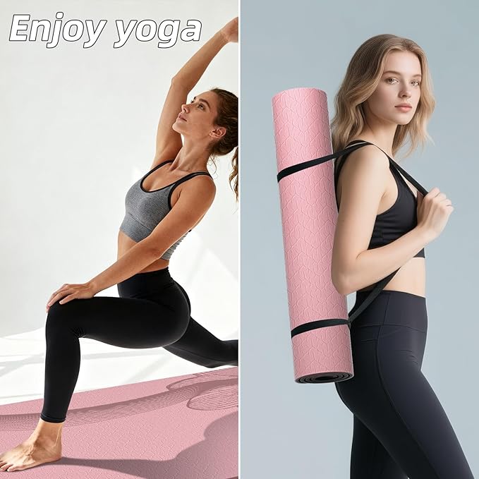 Large Yoga Mat 75"x 40"x10mm (2/5 inch) – Extra Thick & Wide, TPE Fitness Mat, Printed Non-Slip Exercise Mat with Carrying Strap for Men & Women, Pilates, Stretching, Fitness & Workout - Bloomnest