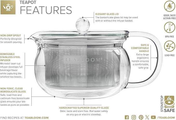 Teabloom Kyoto 2-in-1 Tea Kettle and Tea Maker – Glass Teapot with Removable Loose Tea Filter – Tea Connoisseur's Choice - Bloomnest
