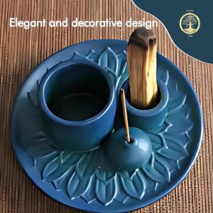 4-in-1 Palo Santo Holder, Sage & Incense Stick Burner – Ceramic White Ash Catcher Tray for Meditation, Yoga, Smudging & Spiritual Cleansing – Incense Holder for Sticks & Sage - Bloomnest