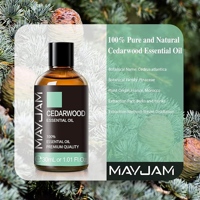 Cedarwood Essential Oil 1.01fl.oz/30ML, MAYJAM Premium Cedarwood Oil for Massage, Diffuser, Candle Making, DIY Soap, Long Lasting Scents - Bloomnest